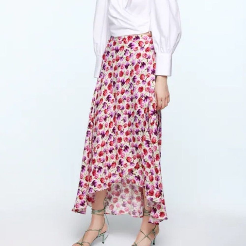 Zara Women’s Rose Floral High Low Sarong Maxi Wrap Skirt Blogger Favorite Size S